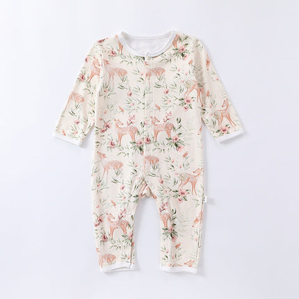 Autumn and Spring Arrival Baby Unisex Animals Pattern Long Sleeves Crew Neck Single Breasted Rompers-3