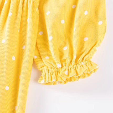 Autumn and Spring Arrival Princess Dots Pattern Long Sleeves Corduroy Dress for Stylish Girls-2