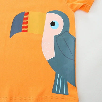 Summer Boys’ Bird Cartoon Pattern T-shirt in European and American Style-2