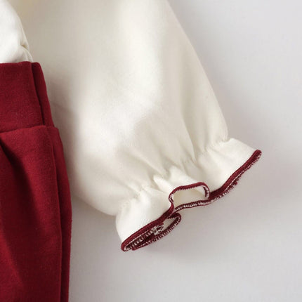 Baby Girl Lettuce Trim Design Big Bow Long Sleeve Jumpsuit-3