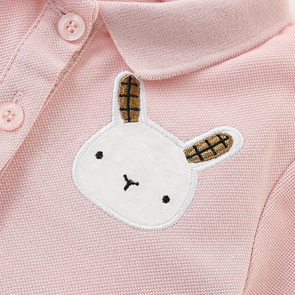Summer Arrival Cartoon Rabbit Pattern Short Sleeves Turn-down Collar Dress for Stylish Girls-3
