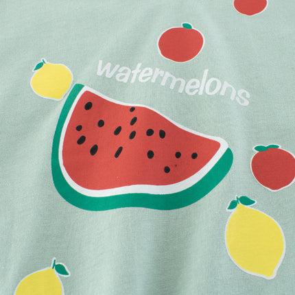 Summer Baby Kids Girls Letters and Fruits Cartoon Print Short Sleeves Crew Neck Top Shirt-4