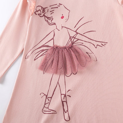 Autumn and Spring Arrival Tulle Decorated Fairy Cartoon Pattern Long Sleeves Dress for Stylish Girls-2