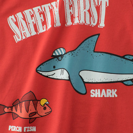 Summer Boys’ Cartoon Printed Red T-shirt in European and American Style-2