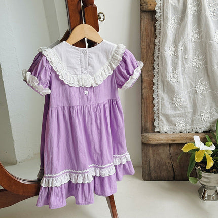 Arrival Summer Baby Kids Girls Short Sleeves Noble Princess Dress-4