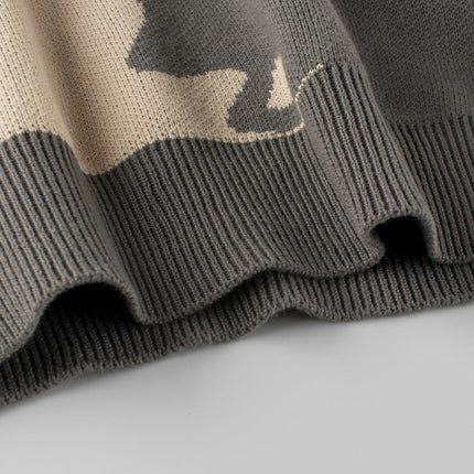 Autumn Arrival Baby Girls Kids Cute Cat Pattern Crew Neck Long Sleeves Knitted Sweatshirt Pullover-3