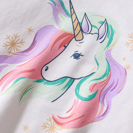 Spring And Autumn Girls Cartoon Unicorn Pattern Long Sleeves Crew Neck Top Sweatshirt And Pants Clothing Set-3