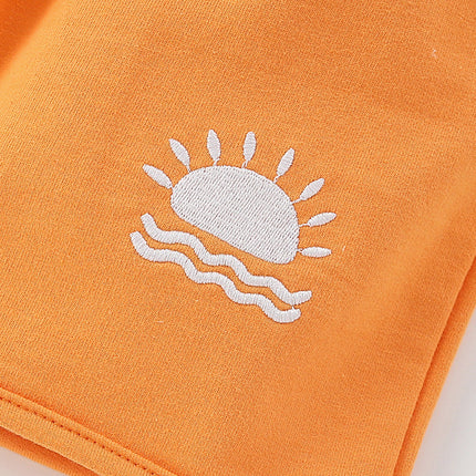 Summer Baby Kids Sunrise Pattern Hooded T-shirt and Shorts Clothing Set for Boys-2