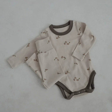 Autumn Arrival Baby Unisex Long Sleeves Simple Fruits Pattern Onesies and Pants Sets-2