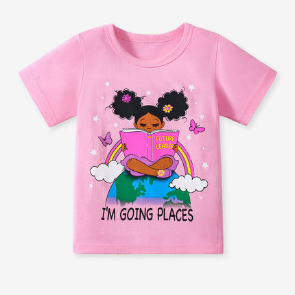 Kids’ Mermaid Cartoon Pattern Short Sleeves T-shirt in European and American Style for Summer-3