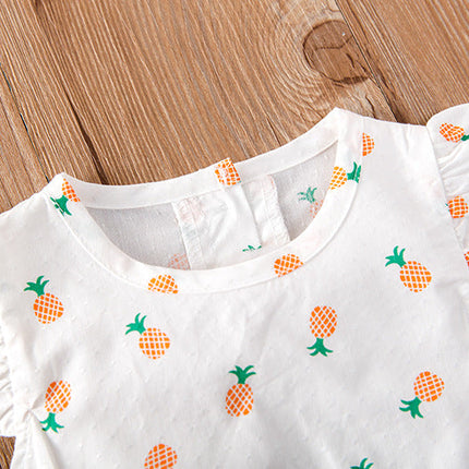 Baby Girl Fruit Print Drawstring Design Round Neck Onesies-3