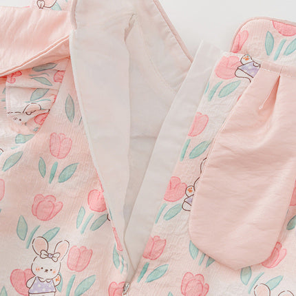 Autumn Arrival Baby Girls Flowers and Rabbits Pattern Long Sleeves Onesies with Stand Collar-3
