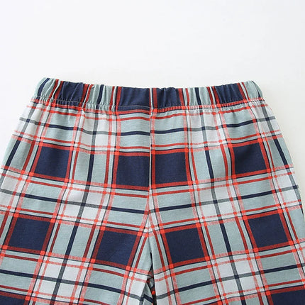 Summer Baby Kids Cartoon Truck Pattern T-shirt and Plaid Shorts Color Patchwork Clothing Set for Boys-3