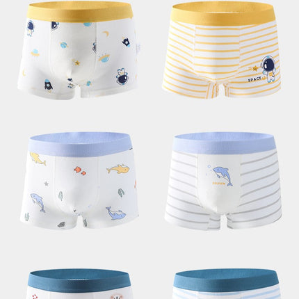 Boys’ Cartoon and Striped Printed Boxer Shorts Breathable 0.02cm Thin Underwear Set-3