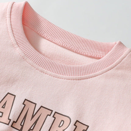 Spring And Autumn Girls Cute Cartoon Little Bambi Print Top Sweatshirt And Solid Color Pants-3