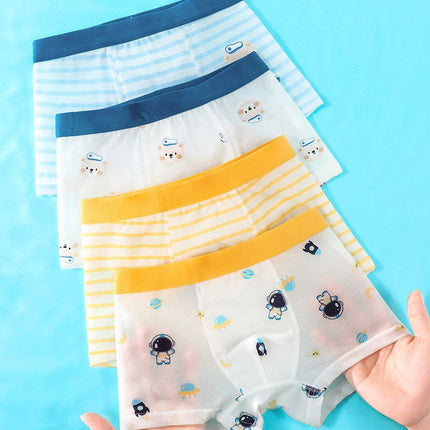 Boys’ Cartoon and Striped Printed Boxer Shorts Breathable 0.02cm Thin Underwear Set-0