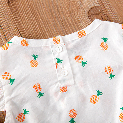 Baby Girl Fruit Print Drawstring Design Round Neck Onesies-4
