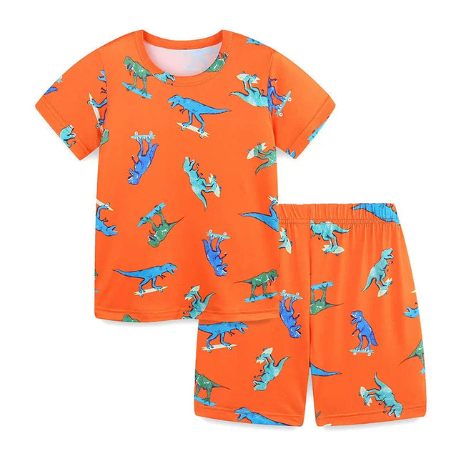Summer Baby Kids Cartoon Dinosaurs Pattern T-shirt and Shorts Casual Clothing Set for Boys-0