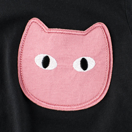 Cat Face Cartoon Pattern Girls T-Shirt In European And American Style For Summer-4