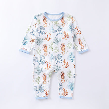 Autumn and Spring Arrival Baby Unisex Animals Pattern Long Sleeves Crew Neck Single Breasted Rompers-4