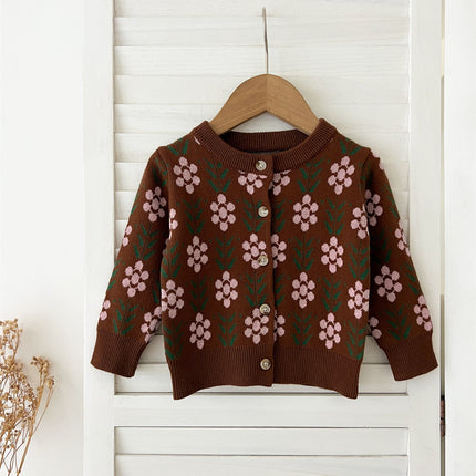 Arrival Baby Kids Girls Comfortable Floral Pattern Knitted Long Sleeves Cardigan-4