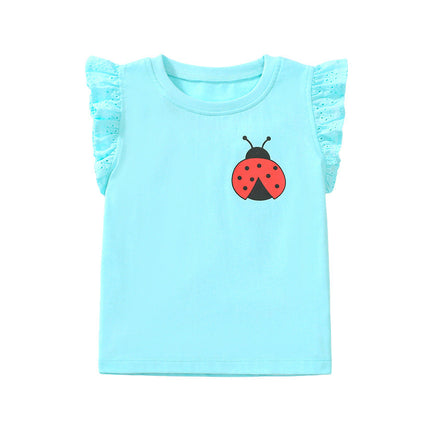 Crew Neck Ladybird Logo Ruffle Sleeveless Girls’ T-Shirt-0