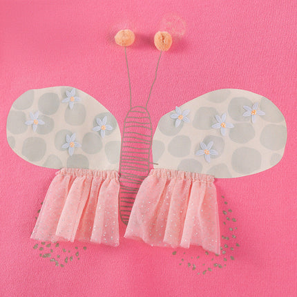 Spring and Autumn Girls Butterfly Cartoon Pattern Long Sleeves Crew Neck Top Sweatshirt and White Pants Clothing Set-3