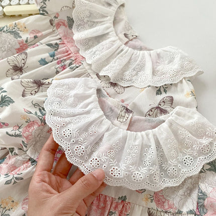 Summer Baby Girls Flowers And Butterfly Pattern Short Sleeves Onesies/Dress-3