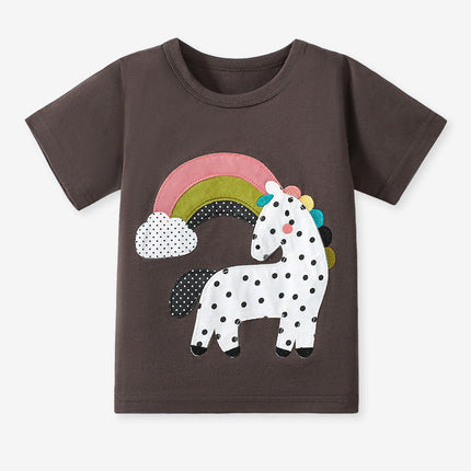 Girls’ Dots Cartoon Pattern Short Sleeves T-shirt in European and American Style for Summer-3