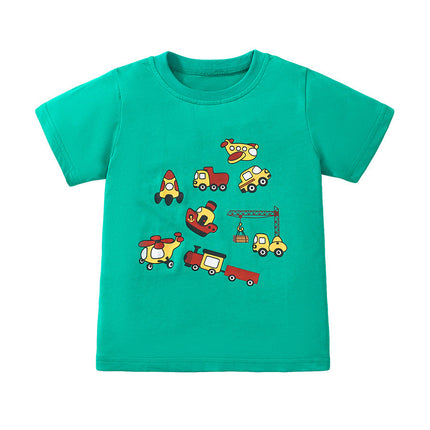 Boys’ Vehicles Print T-Shirt In European And American Style For Summer-1