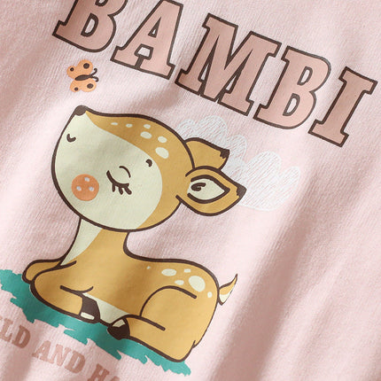 Spring And Autumn Girls Cute Cartoon Little Bambi Print Top Sweatshirt And Solid Color Pants-4