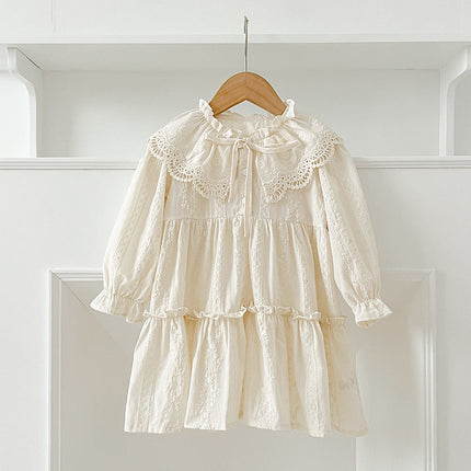 Design Autumn Floral Embroidery Pattern Baby Kids Girls Bow-Tied Collar Onesies And Dress – Princess Sister Matching Set-4