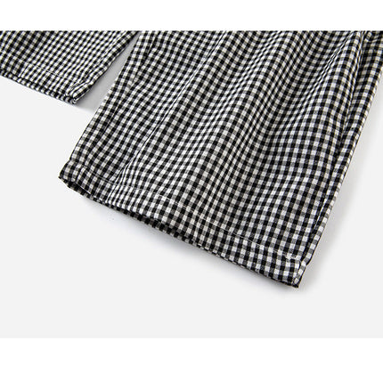 Baby Girl Solid Color Tops Combo Plaid Pattern Overalls Sets-4