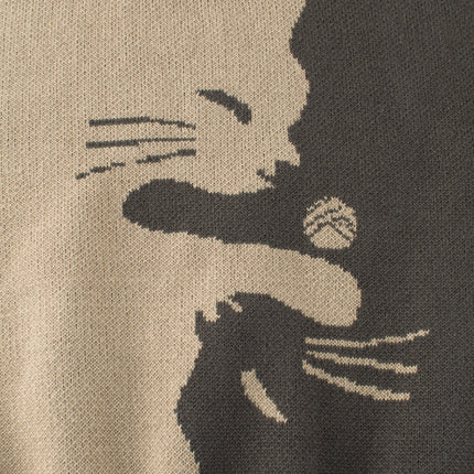 Autumn Arrival Baby Girls Kids Cute Cat Pattern Crew Neck Long Sleeves Knitted Sweatshirt Pullover-4