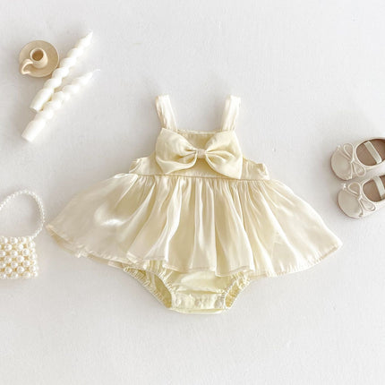 Summer Arrival Baby Girls Cute Sleeveless Butterfly-bow Decorated Dress Design Strap Onesies-1