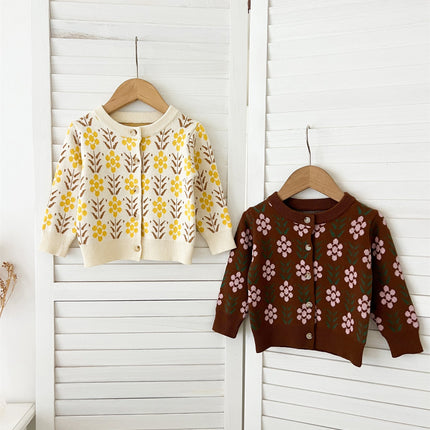 Arrival Baby Kids Girls Comfortable Floral Pattern Knitted Long Sleeves Cardigan-0