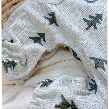 Spring Arrival Baby Unisex Long Sleeves Waffle Grid and Simple Pattern Rompers-3