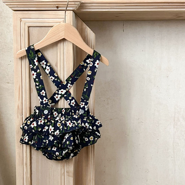 Arrival Summer Baby Girls Floral Print Strap Overalls Onesies-4