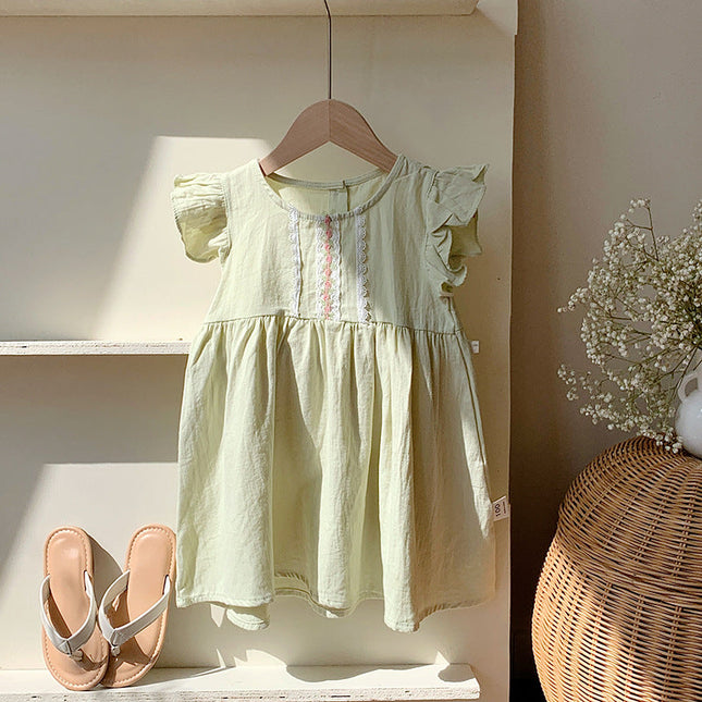 Summer Arrival Kids Girls Fly Sleeves Lace Pattern Dress-2