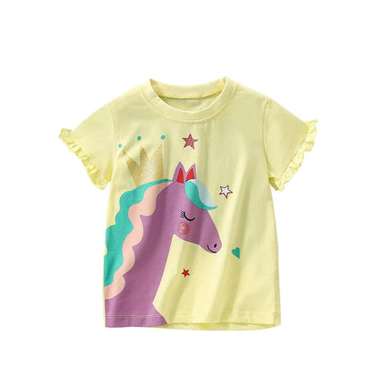 Summer Arrival Girls’ Horse Cartoon Pattern T-shirt in European and American Style-4