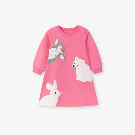 Autumn and Spring Arrival Stars and Animals Cartoon Pattern Long Sleeves Dress for Stylish Girls-0