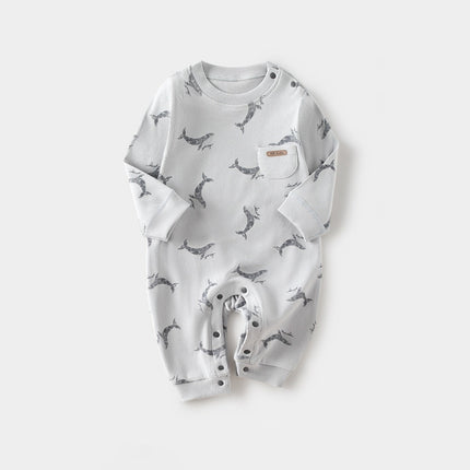 Spring Arrival Baby Unisex Long Sleeves Simple Pattern Rompers-7