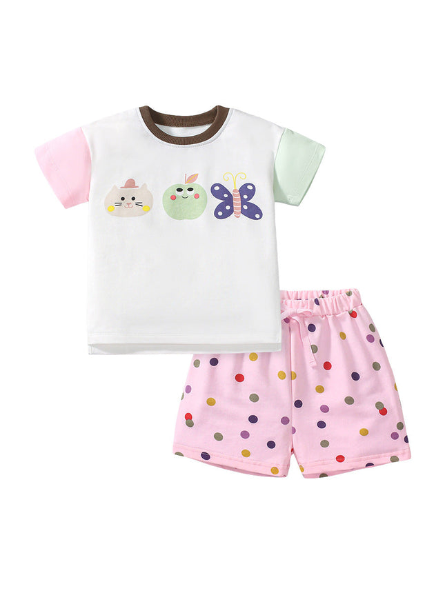 Summer Baby Kids Girls Cartoon Top And Dots Shorts Casual Clothing Set-5