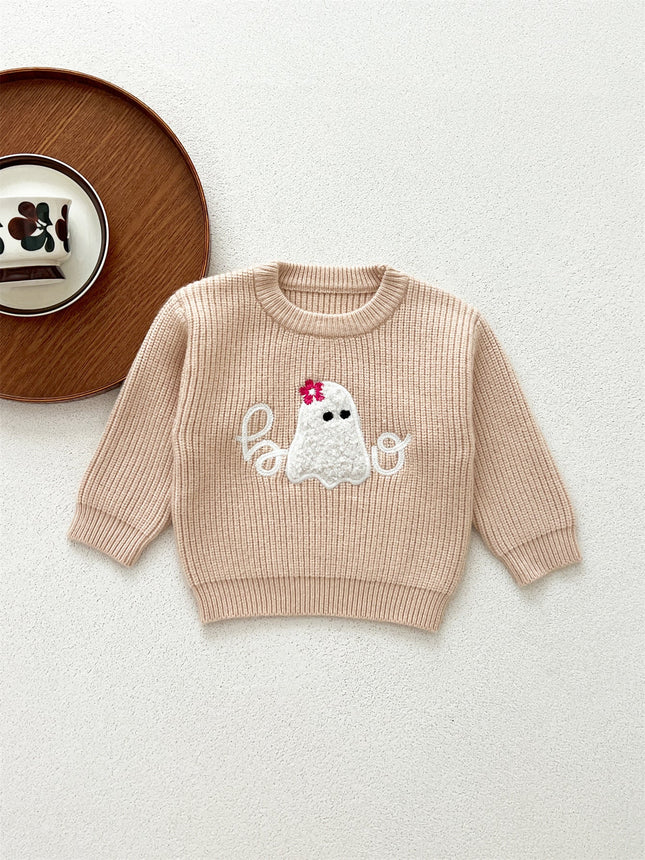 Autumn Arrival Baby Kids Unisex Comfortable Halloween Ghost Pattern Knitted Long Sleeves Pullover-1