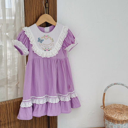 Arrival Summer Baby Kids Girls Short Sleeves Noble Princess Dress-0