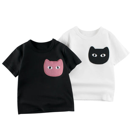 Cat Face Cartoon Pattern Girls T-Shirt In European And American Style For Summer-0