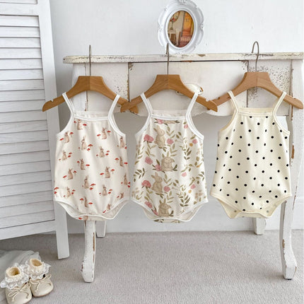 Summer Design Baby Girls Various Pattern Sleeveless Strap Onesies-0