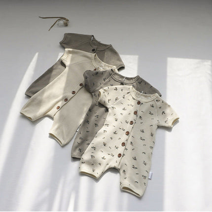 Baby 1pcs Allover Floral Graphic & Solid Single Breasted One PieceJumpsuit-0