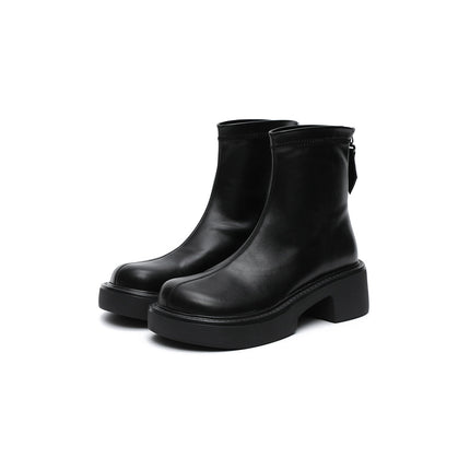 Zip-Up Chunky Leather Boots-1