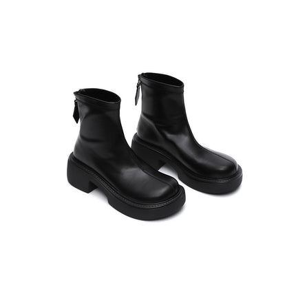 Zip-Up Chunky Leather Boots-2